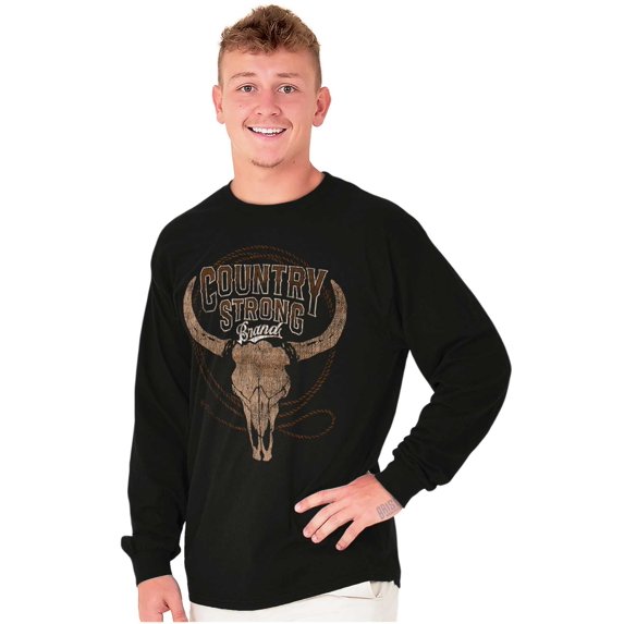 Country Strong Bull Skull Lasso Plus Size Long Sleeve Graphic Tee Shirt Brisco Brands 2X