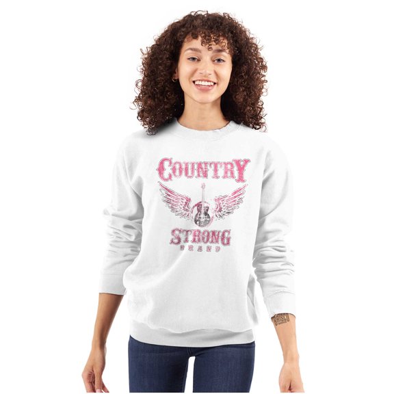 Country Strong Cowgirl Guitar Music Women Plus Size Crewneck Sweatshirt Brisco Brands 2X