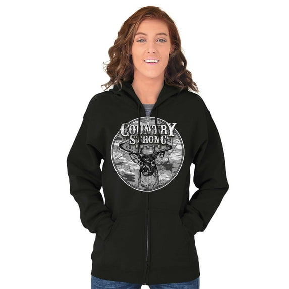 Country Strong Deer Southern Hunting Zip Up Hoodie Men's Women's Brisco Brands S