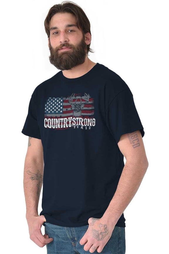 Country Strong Flag Deer Southwestern Men's Graphic T Shirt Tees Brisco Brands L