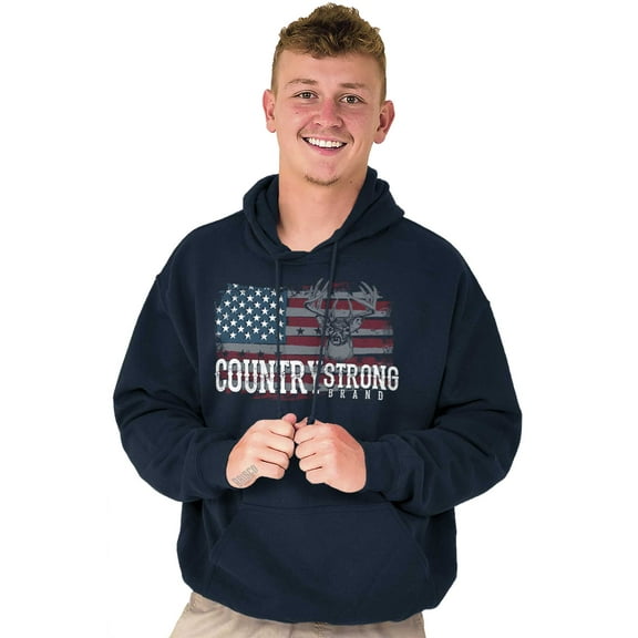 Country Strong Flag Deer Southwestern Unisex Plus Fleece Graphic Hoodie Brisco Brands 5X