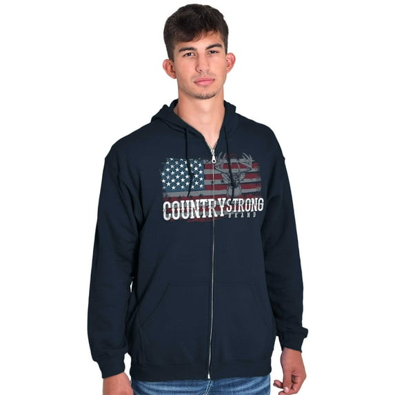 Country Strong Flag Deer Southwestern Unisex Fleece Graphic Zip Up Hoodie Brisco Brands 4X