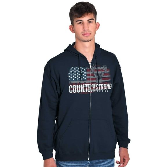 Country Strong Flag Deer Southwestern Unisex Fleece Graphic Zip Up Hoodie Brisco Brands 4X