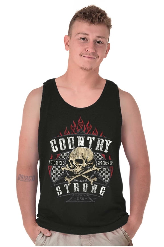 Country Strong Motorcycle Biker Skull Tank Top T Shirts Men Women Brisco Brands S