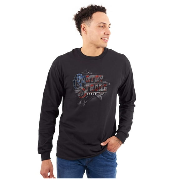 Country Strong Patriotic America Flag Long Sleeve TShirt Men Women Brisco Brands X