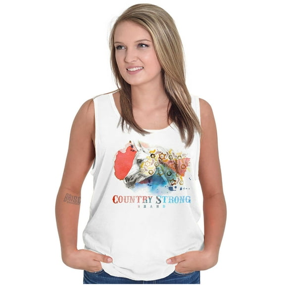 Country Strong Sassy Watercolor Horse Tank Top Tee Shirt Women Brisco Brands S