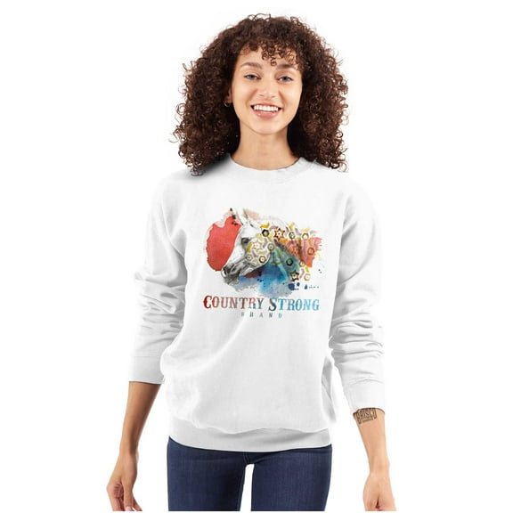 Country Strong Sassy Watercolor Horse Women Plus Size Crewneck Sweatshirt Brisco Brands 2X