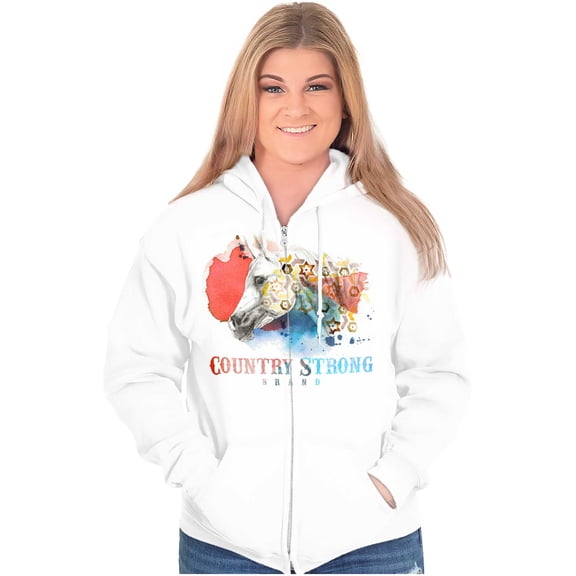 Country Strong Sassy Watercolor Horse Womens Plus Size Graphic Zipper Hoodie Brisco Brands 2X