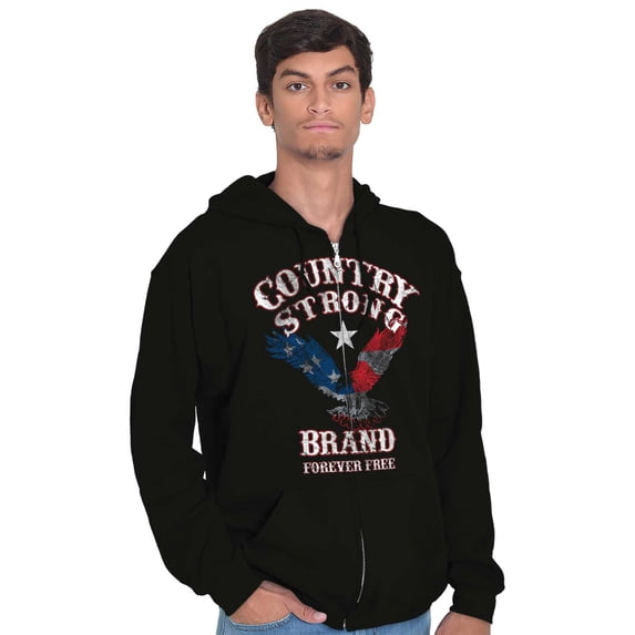 Country Strong USA Bald Eagle Cowboy Zip Up Hoodie Men's Women's Brisco Brands S