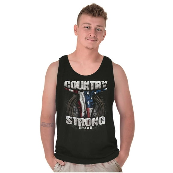 Country Strong USA Flag Bull Skull Tank Top T Shirts Men Women Brisco Brands S