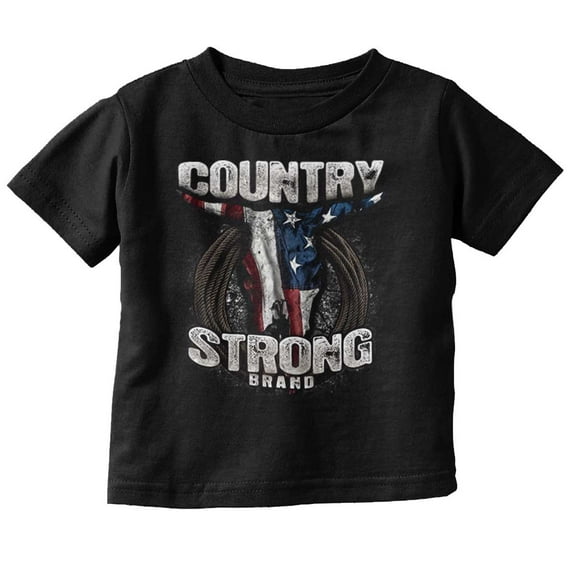 Country Strong USA Flag Bull Skull Toddler Boy Girl T Shirt Infant Toddler Brisco Brands 24M