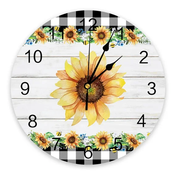 Country Style Animal Cow Sunflower Wall Clock Round Style Fashion Modern Design Wall Clock Home Living Room Bedroom Decoration(12 Inch)