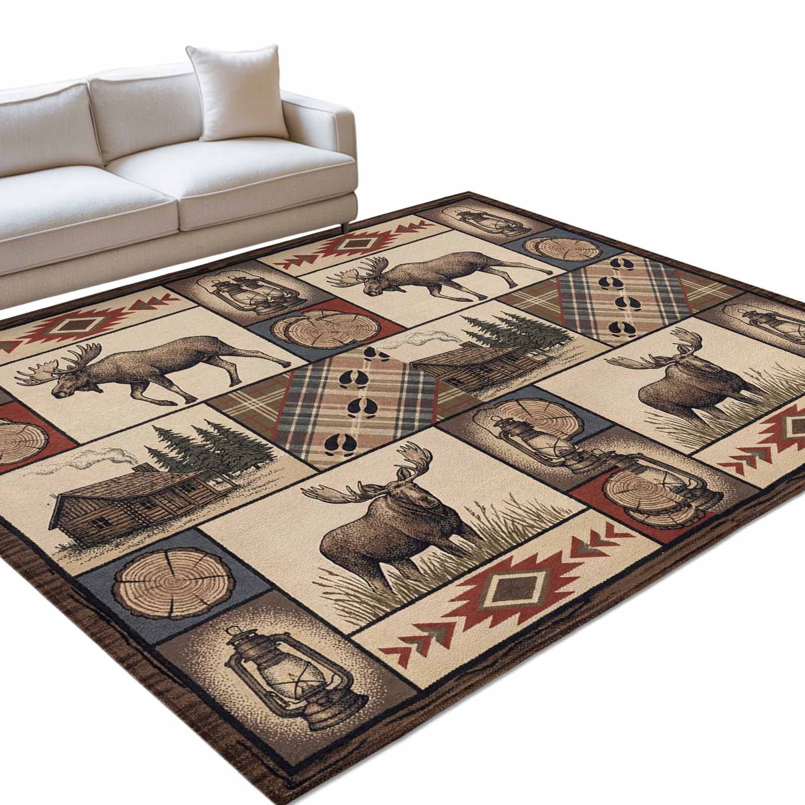 Country Style Area Rugs 4x6ft Farm Buck Wooden House Aztec Plaid ...