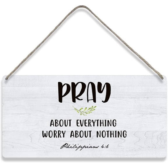 Country Style Bible Verse Wall Decor Pray About Everything Worry About Nothing Scripture Wooden Signs Rustic Hanging Wall Plaque Sign Religious Home Decor Present 10x5 Inch