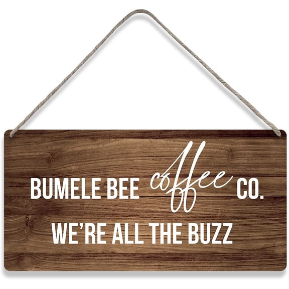 Country Style Bumble Bee Coffee Wall Decor Wooden Signs Rustic Funny Hanging Wall Plaque Sign Home Kitchen Decor Present 10x5 Inch
