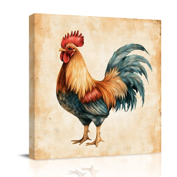 Country Style Canvas Wall Art for Living Room, Rooster Retro Pastoral Farmhouse Animal Poster Print Painting for Bedroom Office Home Decoration Wall Pictures Prepare To Hang 8"x8"