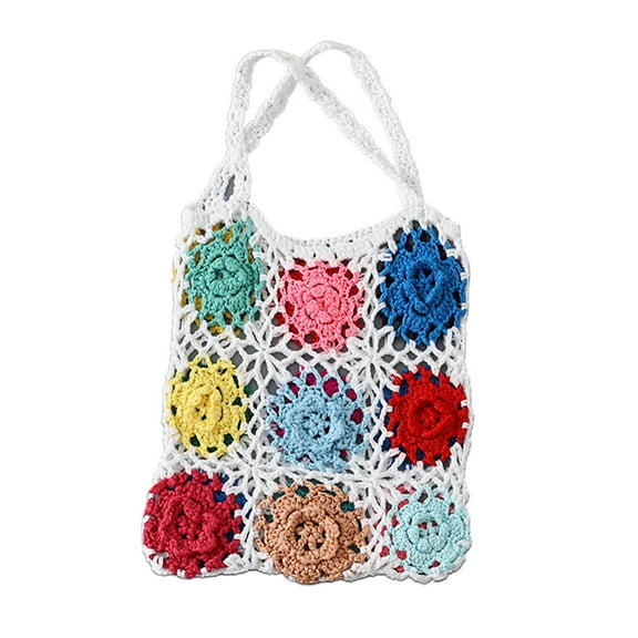 Country Style Crochet Shoulder Bag for Women Girl Knitted Handbag Colorful Tote Bag Travel Hobo Bag Shopping Dating Bag