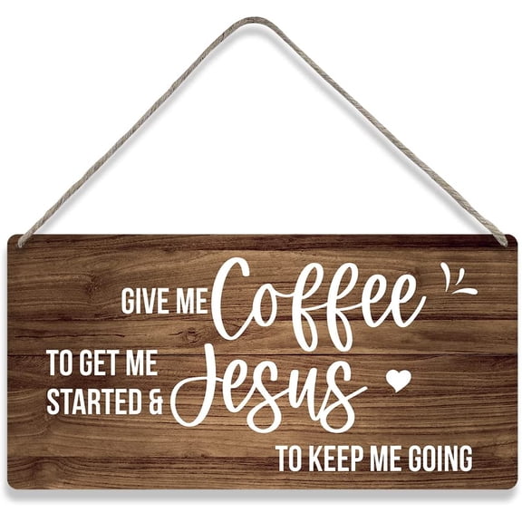 Country Style Give Me Coffee & Jesus Wall Decor Wooden Signs Rustic Funny Bible Hanging Wall Plaque Sign Home Kitchen Decor Present 10x5 Inch