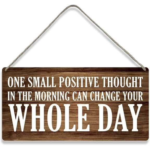Country Style Inspirational Wall Art One Small Positive Thought Wooden Signs Rustic Hanging Wall Plaque Sign Home Decor Present 10x5 Inch