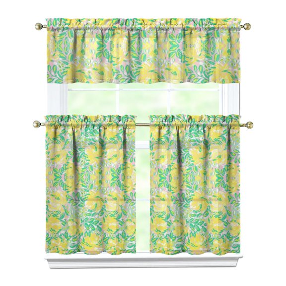 Country Style Kitchen Curtains Set of 3 with Valance and Tier Panels