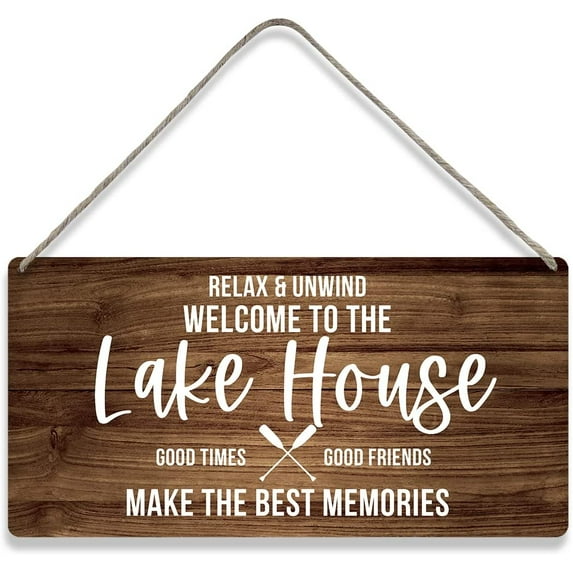 Country Style Lake House Wall Decor Good Times Good Friends Wooden Signs Rustic Hanging Wall Plaque Sign Home Decor Present 10x5 Inch