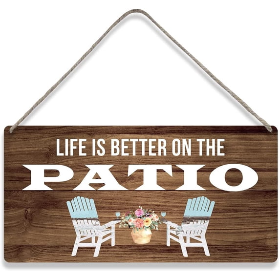 Country Style Patio Wall Decor Life is Better on the Patio Wooden Signs Rustic Hanging Wall Plaque Sign Home Porch Decor Present 10x5 Inch