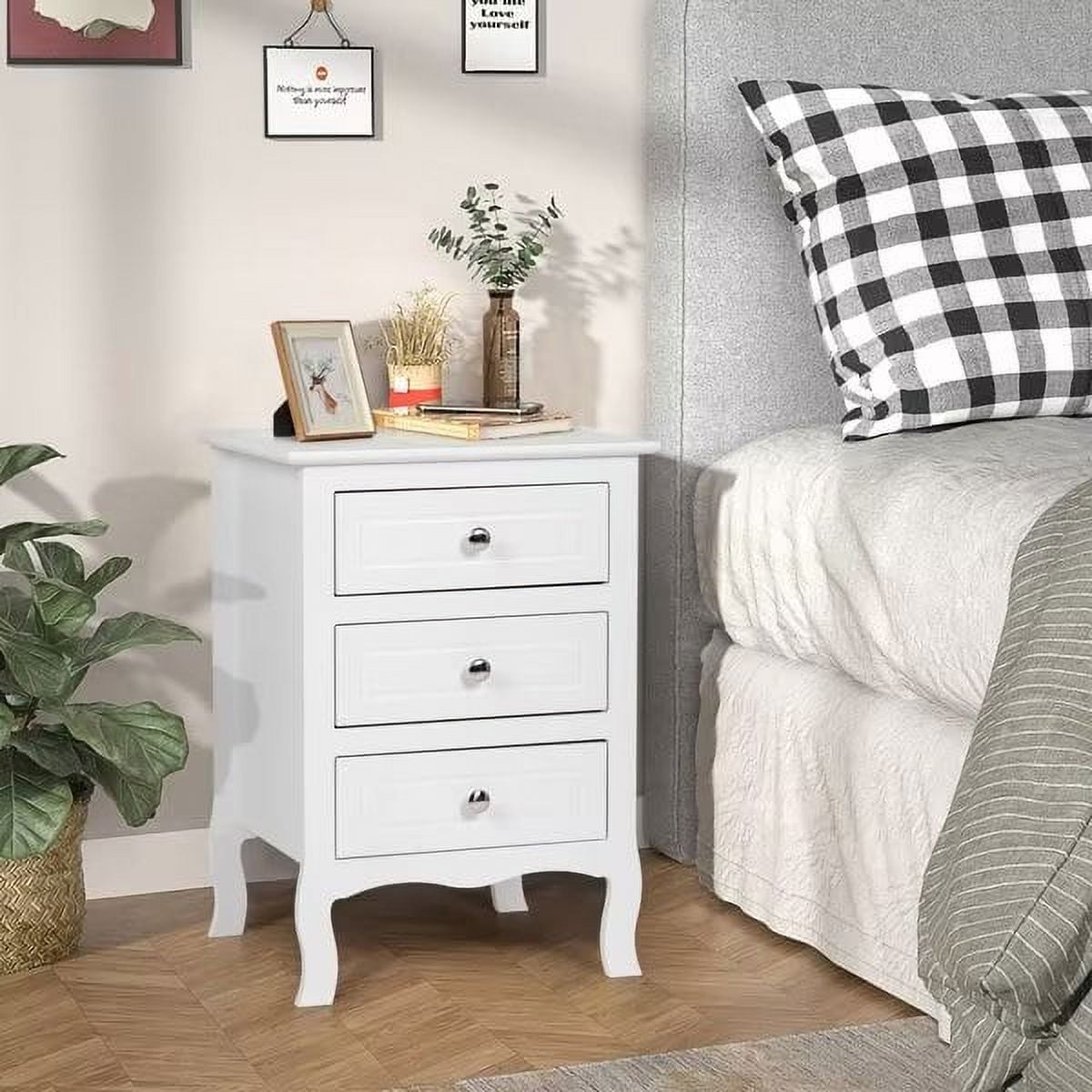 Country Style Side Table, Nightstand with 3 Drawers, Bedside Tables