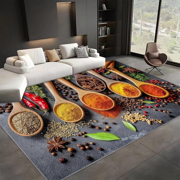Country Style Spice Pepper Printed Design Carpet, Multicolor Washable Rectangle Rug, Soft Short Pile Carpet For Bedroom Dining Room Non-Slip Rug 1x2ft