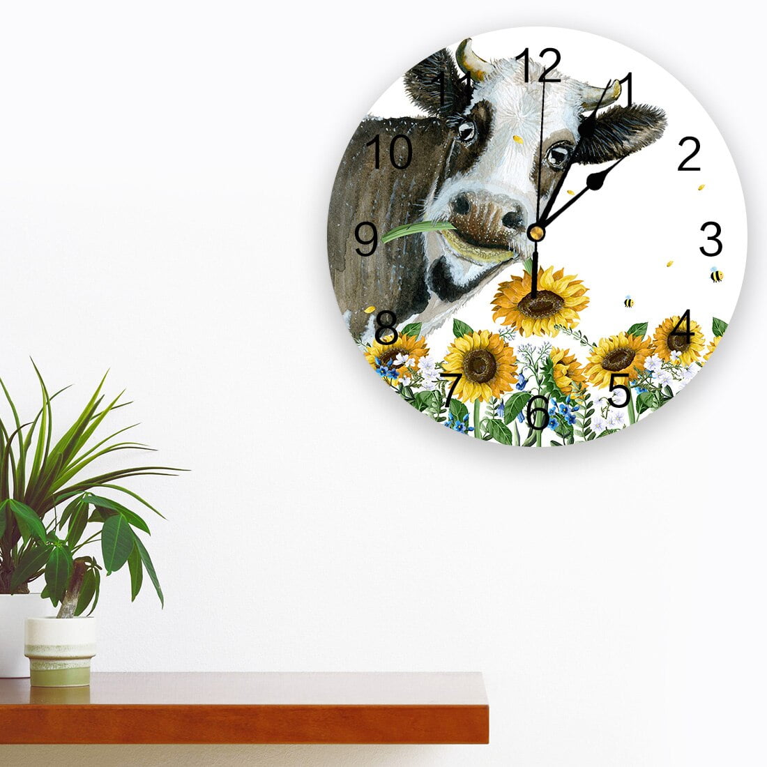 Country Style Sunflower Cow Living Room Clock Wall Round Clocks Home