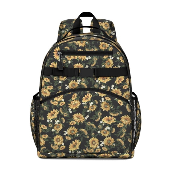 Country Style Sunflower Print Toddler Backpack Spacious Adjustable Padded Straps Chest Buckle Lightweight Durable School Backpack