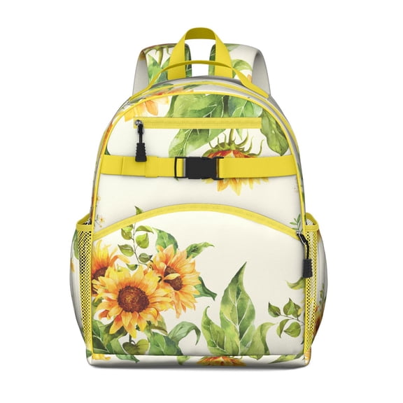 Country Style Sunflower Print Toddler Backpack Spacious Adjustable Padded Straps Chest Buckle Lightweight Durable School Backpack