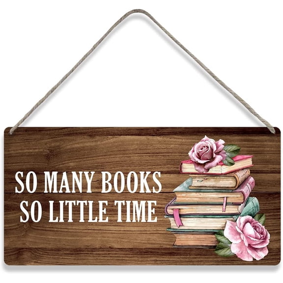 Country Style Wall Decor Book Lovers So Many Books So Little Time Wooden Signs Rustic Hanging Wall Plaque Reading Sign Home Decor Present 10x5 Inch
