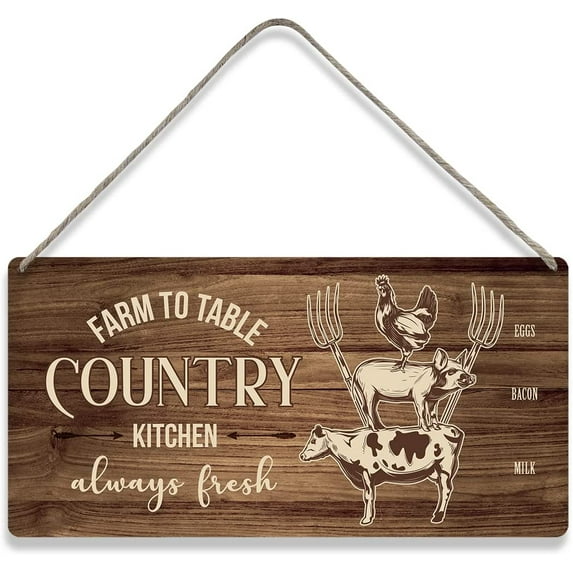 Country Style Wall Decor Funny Farm to Table Country Kitchen Wooden Signs Rustic Hanging Wall Plaque Sign Home Decor Present 12x6 Inch