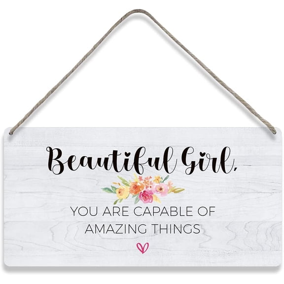 Country Style Wall Decor Inspirational Wooden Signs Rustic Beautiful Girl You are Capable of Amazing Things Hanging Wall Plaque Sign Home Decor Presents 10x5 Inch