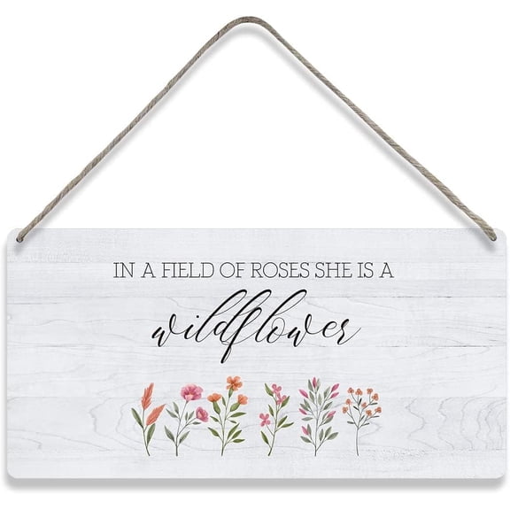 Country Style Wall Decor Inspirational Wooden Signs Rustic in A Field of Roses She is A Wildflower Hanging Wall Plaque Sign Home Decor Presents, Unique Beauty Charm Free Spirit Vibe 8X12 Inch