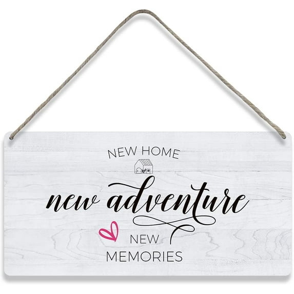 Country Style Wall Decor Motivational Wooden Signs Rustic New Home New Adventure New Memories Hanging Wall Plaque Sign Home Decor Presents 12x6 Inch