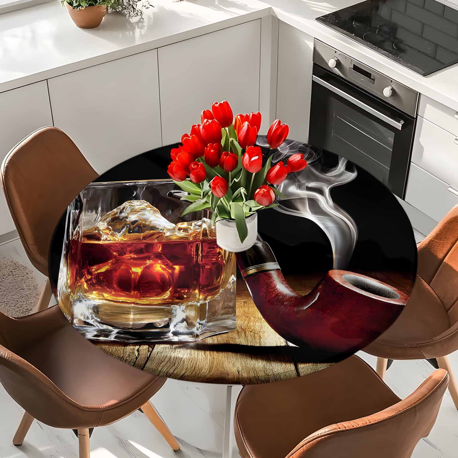 Country Style Whiskey with Ice Round Fitted Tablecloth with Elastic ...