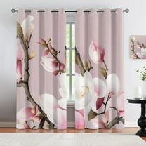 Country Style White Magnolia Flower Print Blackout Curtain, Warm Romantic Floral Pattern Thermal Insulated Grommets Curtains, For Bedroom Living Room Home Decor 38"W x 54"L (Pack of 2)