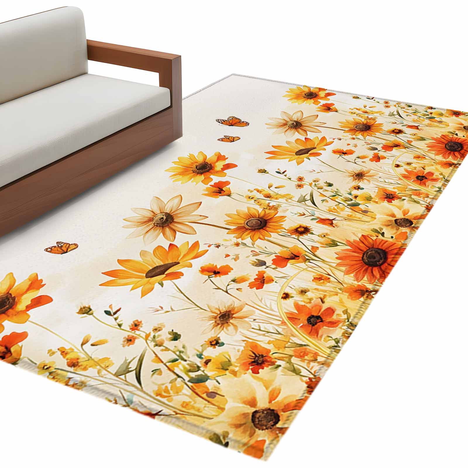 Country Sunflower Area Rug 3x5ft Watercolor Orange Flower Field ...