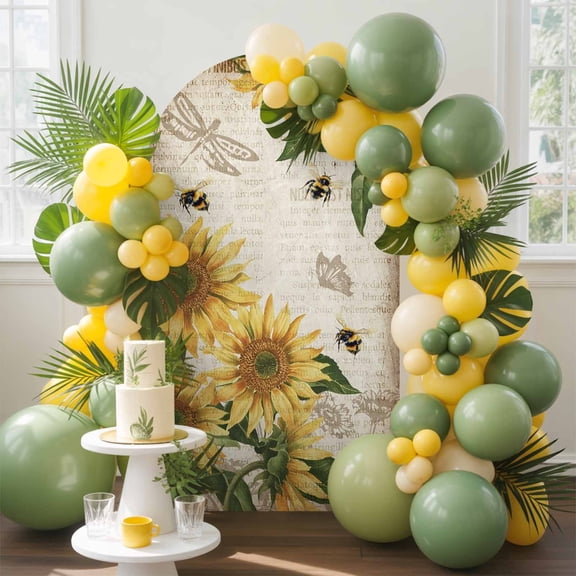Country Sunflower Bee Butterfly Arch Backdrop Cover Spandex Fitted Arch Cover 4FT,Arches Backdrop Stand Covers for Wedding Birthday Party Ceremony Banquet Decoration Farm Vintage Old Newspaper