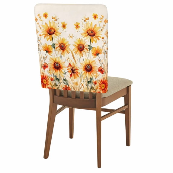 Country Sunflower Chair Covers Set of 1 Watercolor Orange Florals Field Farmhouse Chair Back Covers Stretch Removable Washable Slipcovers Protector for Dining Room Kitchen Party Decor