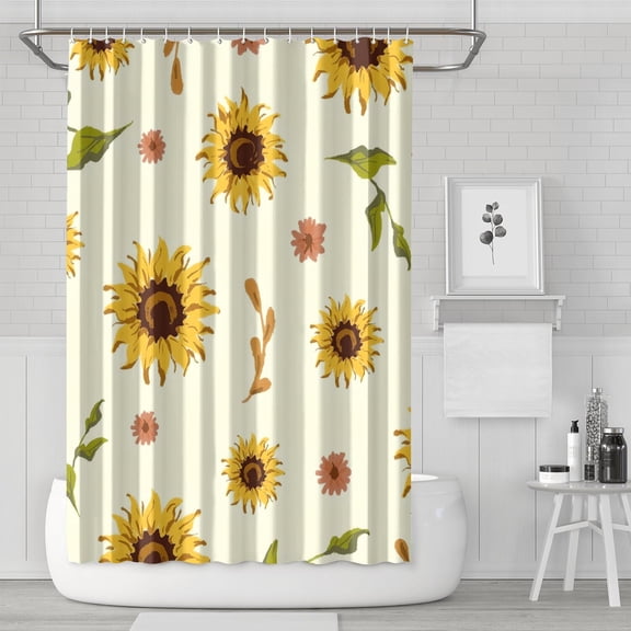 Country Sunflower Farm Shower Curtain, Boho Vintage Floral Waterproof Bath Drape with Metal Grommets 72x72 Inch