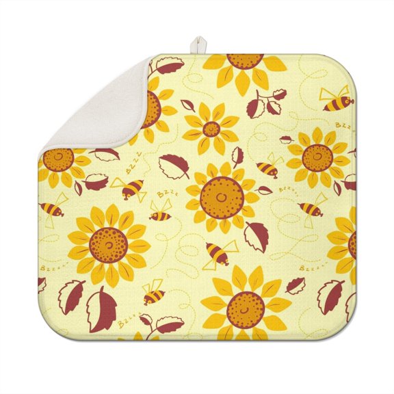 Country Sunflower Farm Theme Kitchen Mat - Absorbent Foldable Dish Drying Mat, Heat Resistant & Non-Slip, Machine Washable for Long-Term Use
