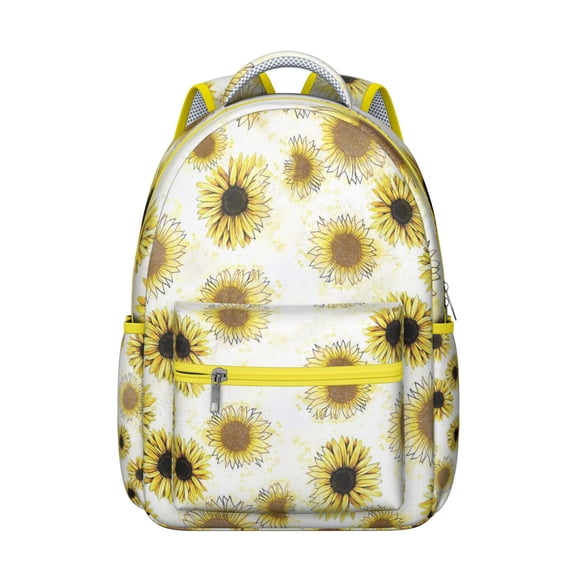 Country Sunflower Farm Theme Students Backpack Lightweight, Multifunctional School Bag with Retro Sunflower and Wildflower Illustration