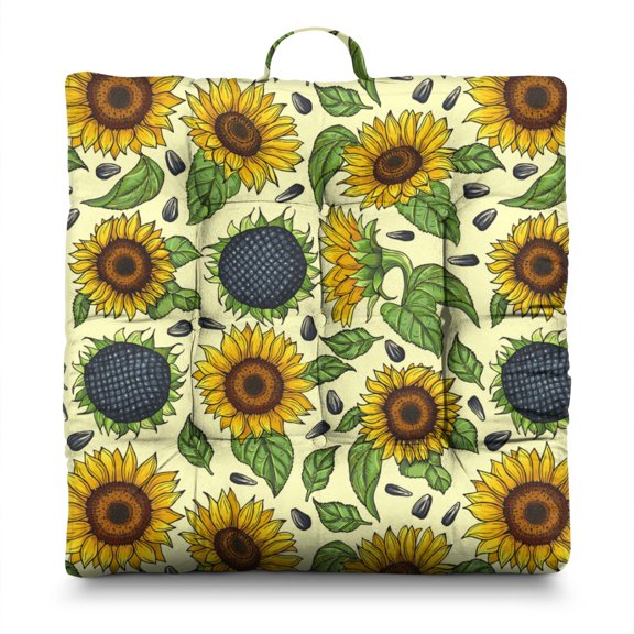 Country Sunflower Floor Pillow Large 22 Inch Square Cushion, Country Sunflower Farm Theme, Dutch Velvet for Lounge & Reading Nook