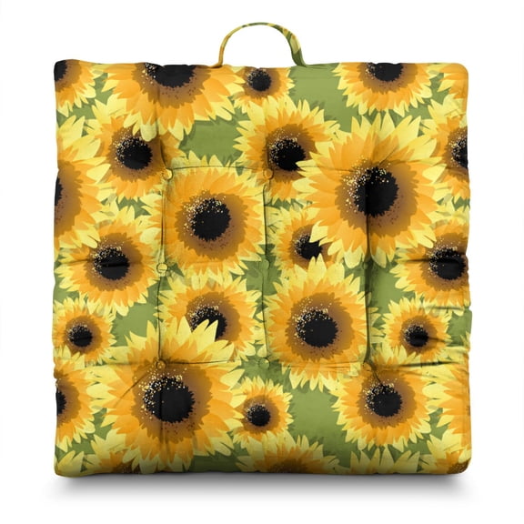 Country Sunflower Floor Pillow Large 22 Inch Square Cushion, Country Sunflower Farm Theme, Dutch Velvet for Lounge & Reading Nook