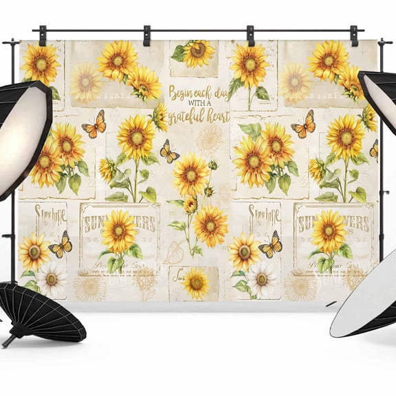 Country Sunflower Photography Backdrop 7x5FT, Butterfly Vintage Newspaper Background Photo Backdrops, Background for Photography Studio Photo Studio Background, Back Drop for Photoshoot