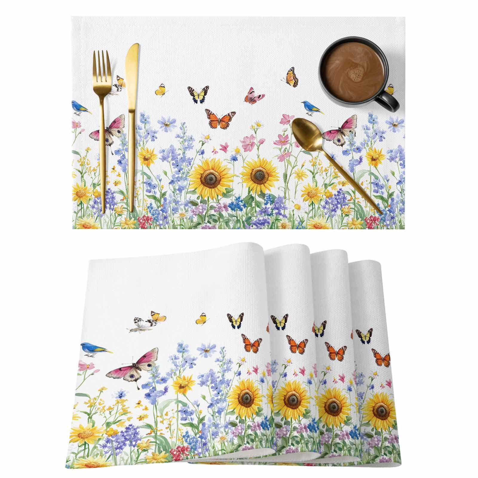 Country Sunflower Placemats Set of 1, Daisy Lavender Butterfly Farm ...
