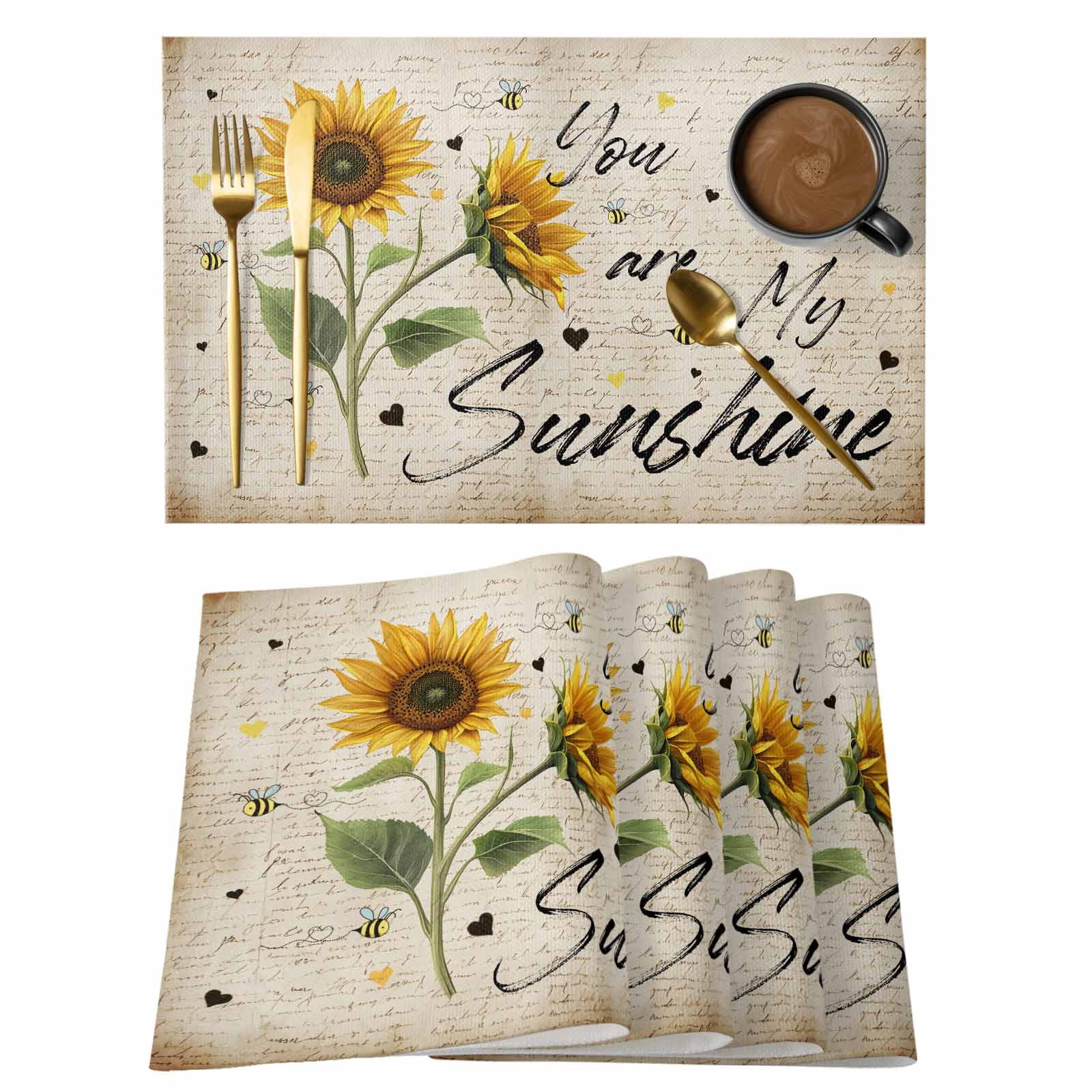 Country Sunflower Placemats Set of 12, Vintage Farmhouse You Are My ...