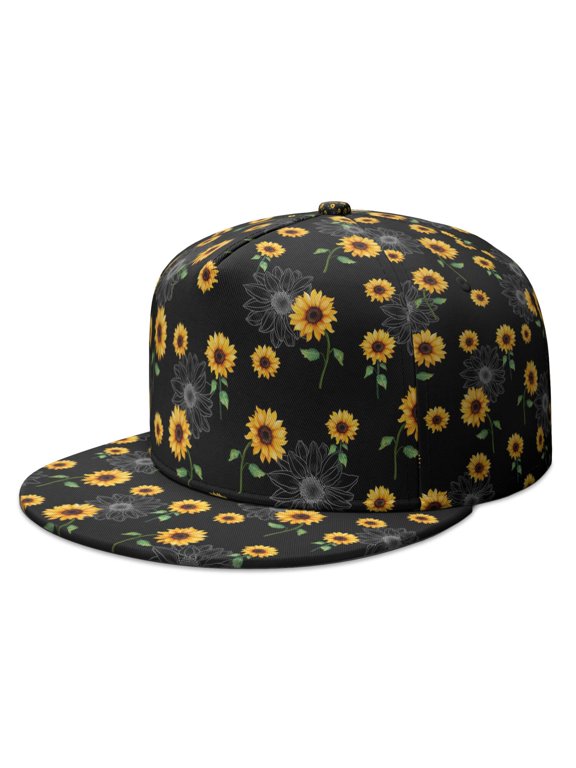 Country Sunflower Snapback Hat, Flat Brim Adjustable Cap, Retro Floral Graphic, Hip Hop Style for Men Women
